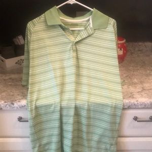 Men’s striped white and light green polo shirt